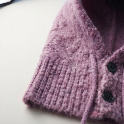 Wool Knit Hooded Scarf - All-in-One Winter Hat — close-up detail of material and stitching