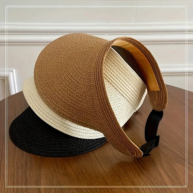 Straw Visor Sun Hat - Elegant Summer Beach Protection Additional Image 3