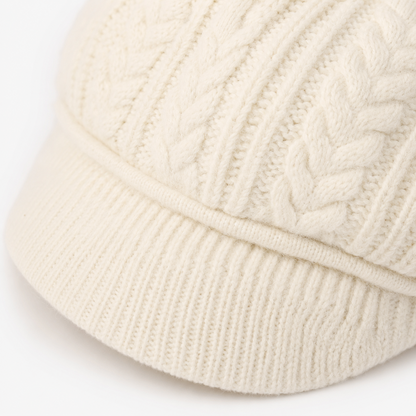 Fleece-Lined Knit Beret with Brim for Women — close-up detail of material and stitching