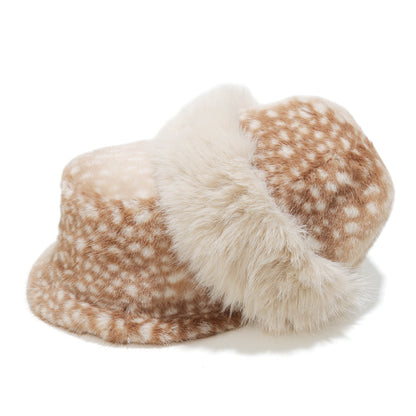 Cozy Deer Print Faux Fur Bucket Hat Additional Image 3