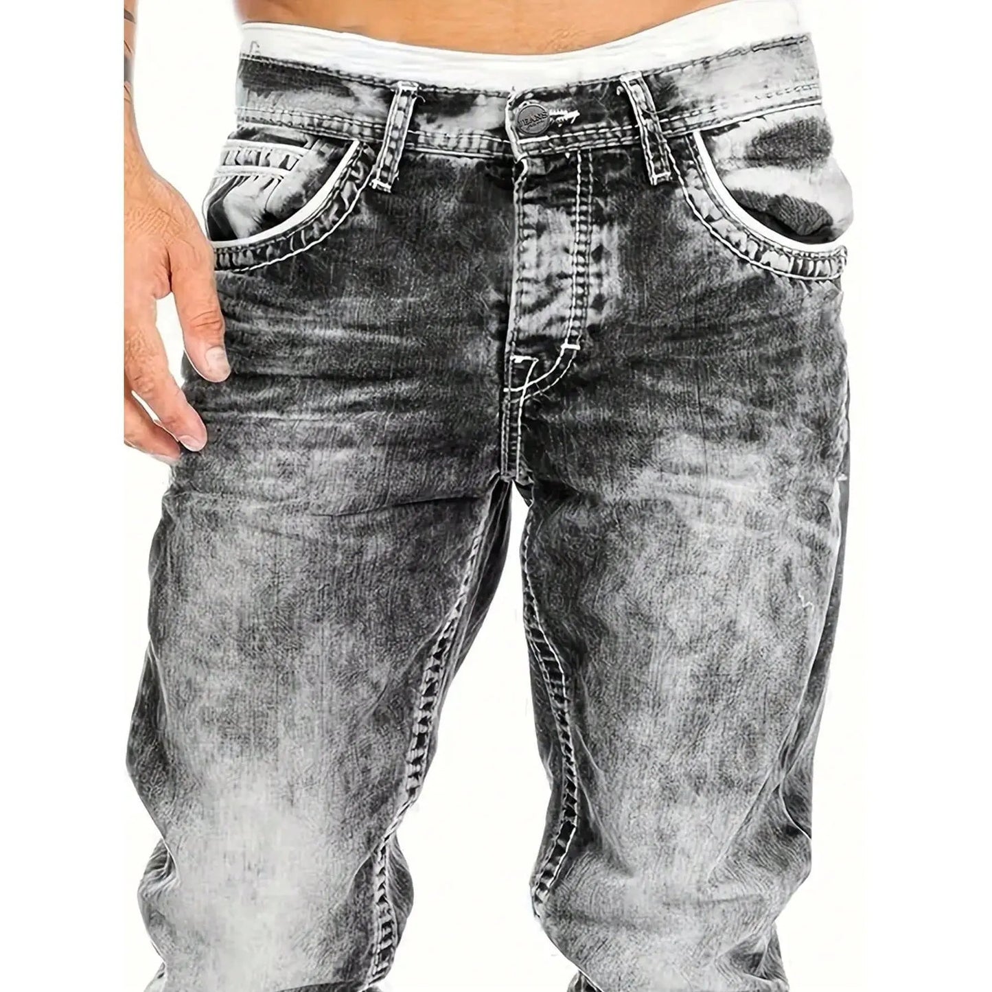 Vintage Wash Straight Leg Hip Hop Jeans Additional Image 3