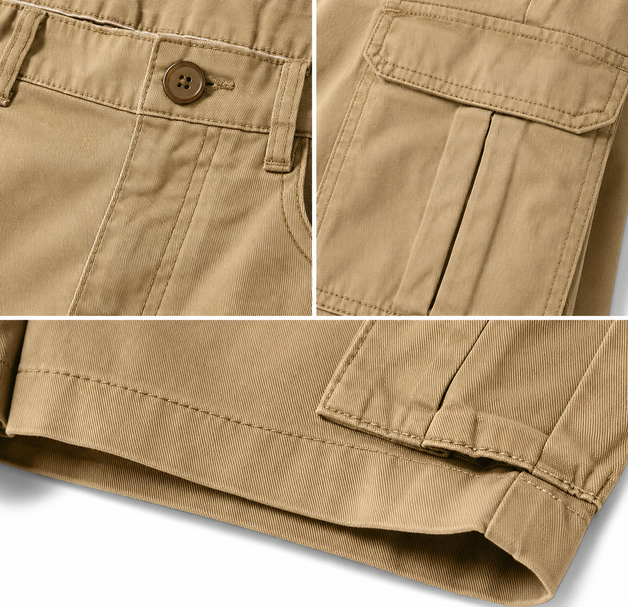 Men's Loose Fit Cargo Shorts - Casual Five-Inch Shorts — close-up detail of material and stitching