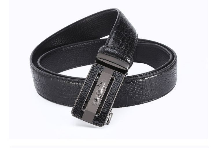 Men's Crocodile Embossed Leather Belt - Automatic Buckle Additional Image 3
