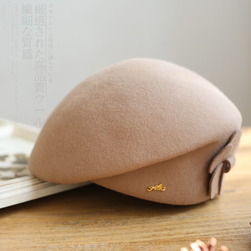 Stylish Wool Beret Hat with Bow - Vintage Chic Additional Image 3