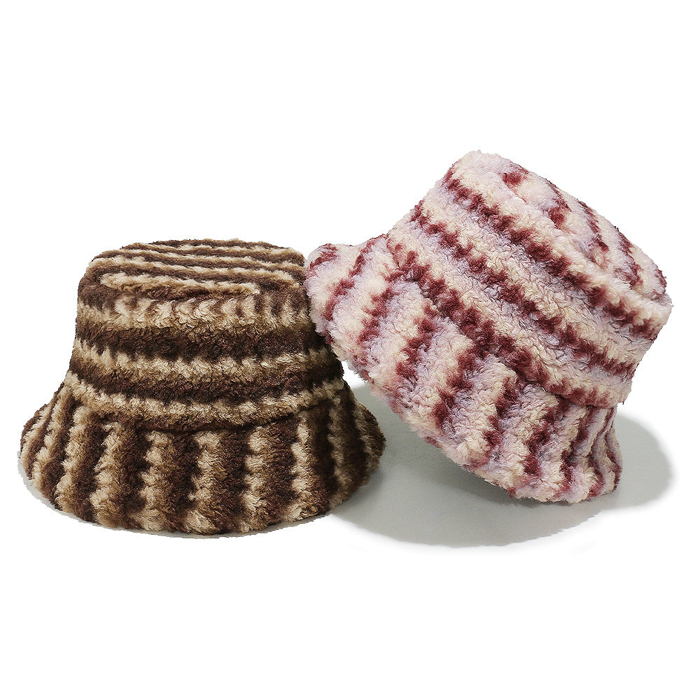 Cozy Lamb Hair Plush Fisherman Hat - Gradient Stripes Additional Image 3