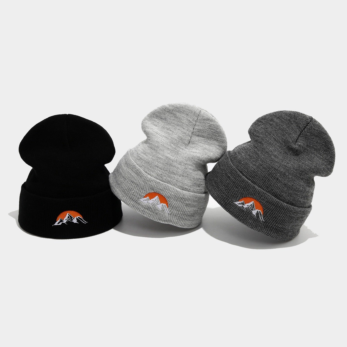Embroidered Mountain Sun Beanie - Warm Knit Hat Additional Image 3