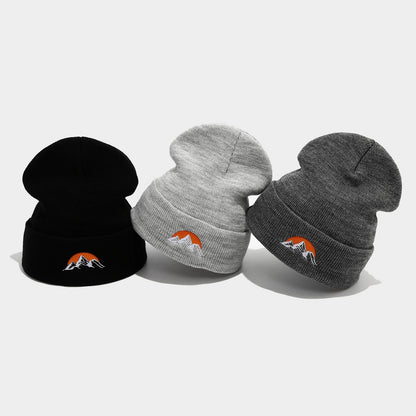 Embroidered Mountain Sun Beanie - Warm Knit Hat Additional Image 3