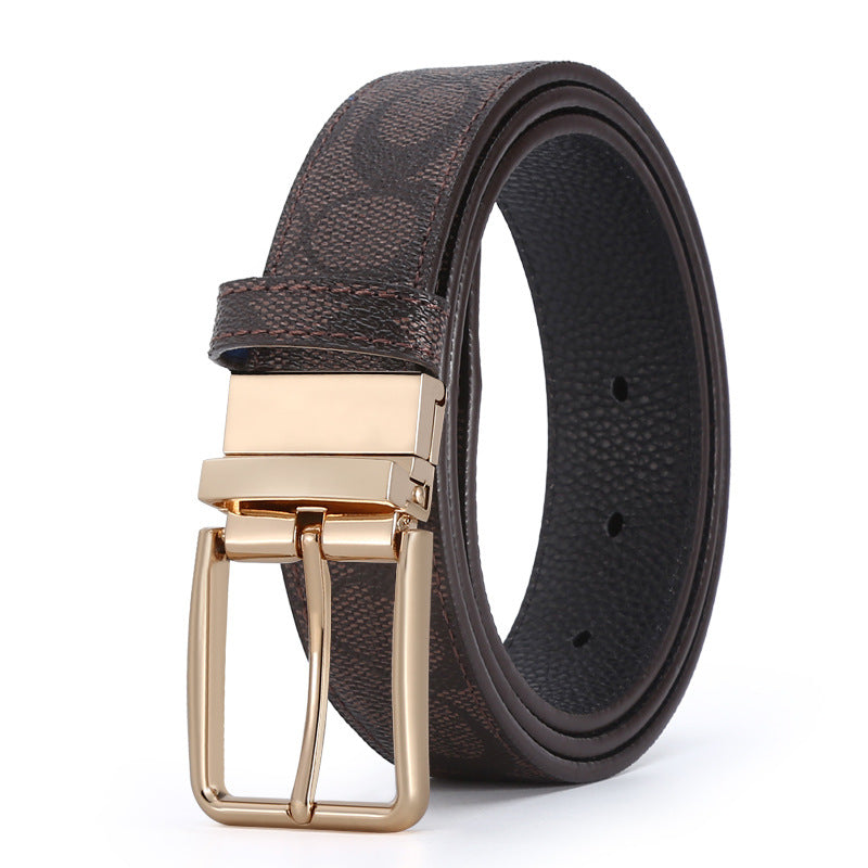 Genuine Leather Rotating Buckle Belt - Business Casual Additional Image 3