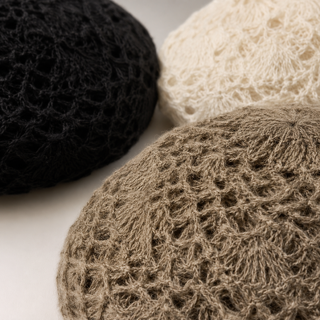 Double-Layer Crochet Lace Beret - Breathable Summer Knit Hat — close-up detail of material and stitching