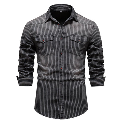 Men's Washed Stripe Denim Shirt Additional Image 3