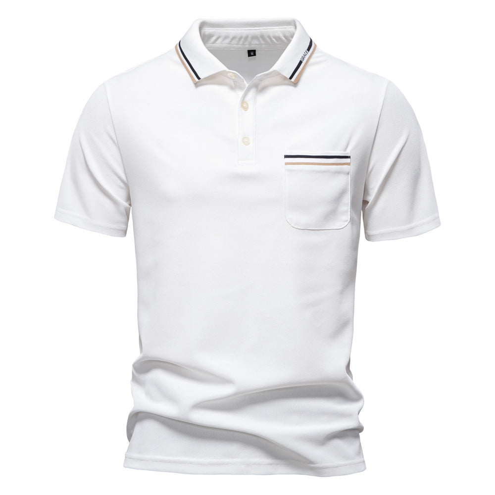 Men's Striped Short Sleeve Polo Shirt | Pandaize Additional Image 3