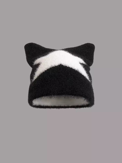 Cozy Star Cat Ear Beanie: Warm Wool Blend Hat for Autumn/Winter Additional Image 3
