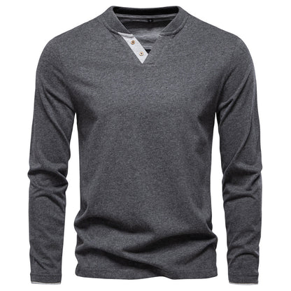 Men's Soft Cotton V-Neck Long Sleeve Tee Additional Image 3