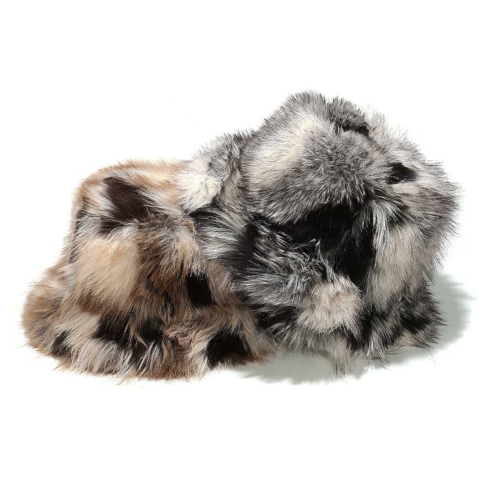 Gradient Faux Fox Fur Bucket Hat - Cozy Winter Warmth Additional Image 3