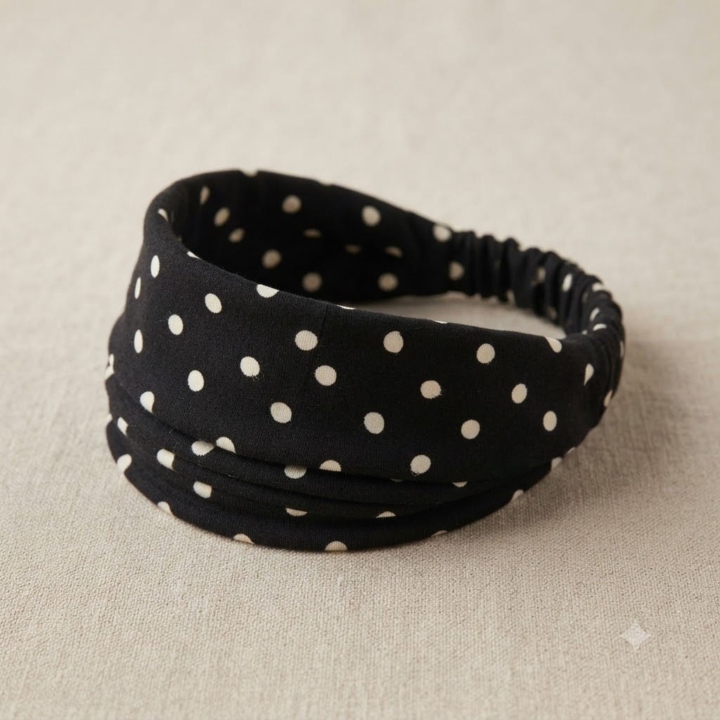 Wide Elastic Polka Dot Headband for Women — detail photo showing construction