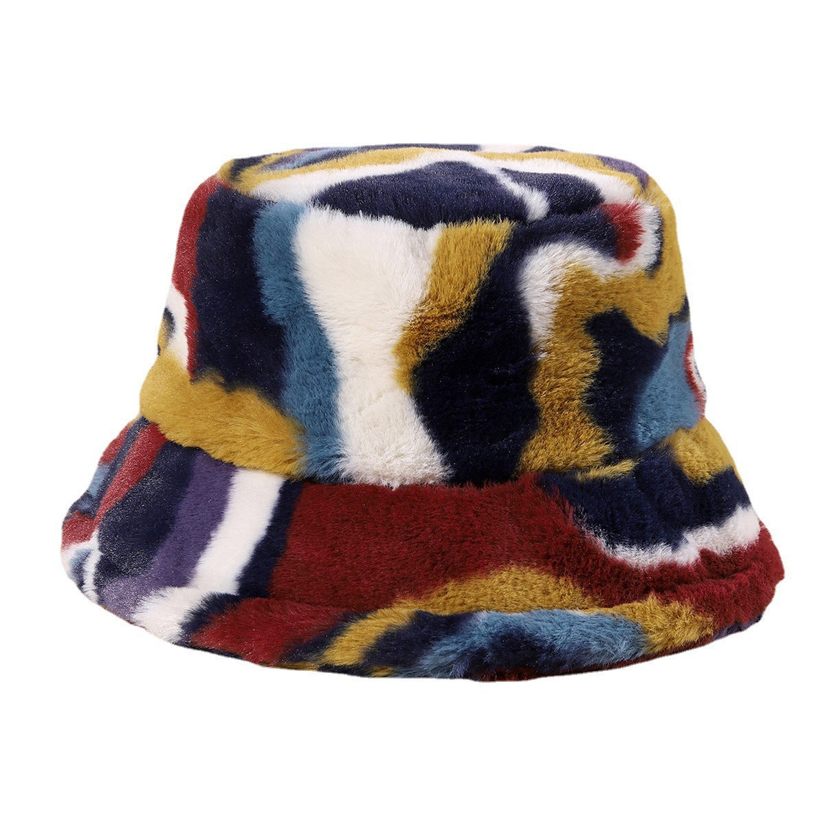 Chic Colorblock Faux Fur Bucket Hat - Autumn/Winter Style 