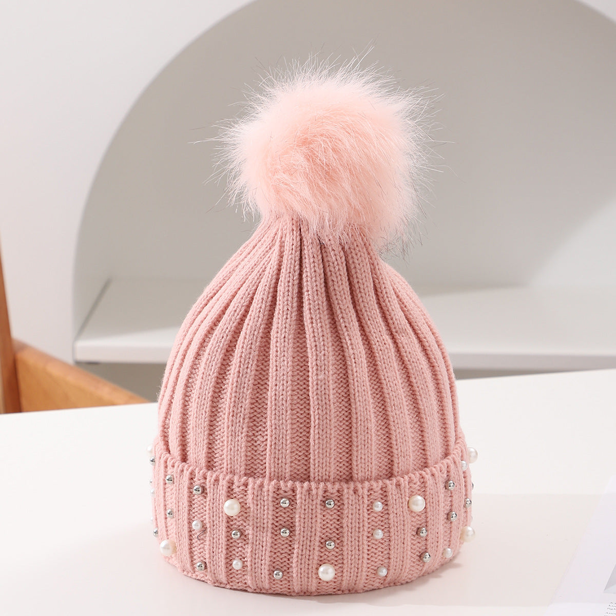 Pearl Knit Pom-Pom Beanie - Cozy Winter Hat Additional Image 4