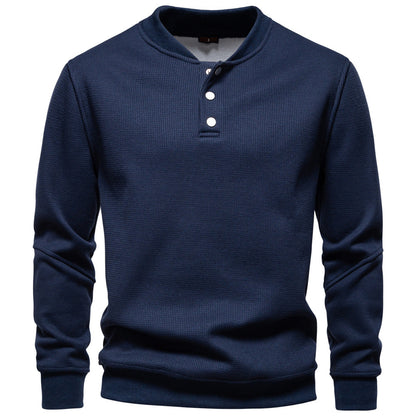 Men's Waffle Knit Baseball Collar Sweatshirt Additional Image 4