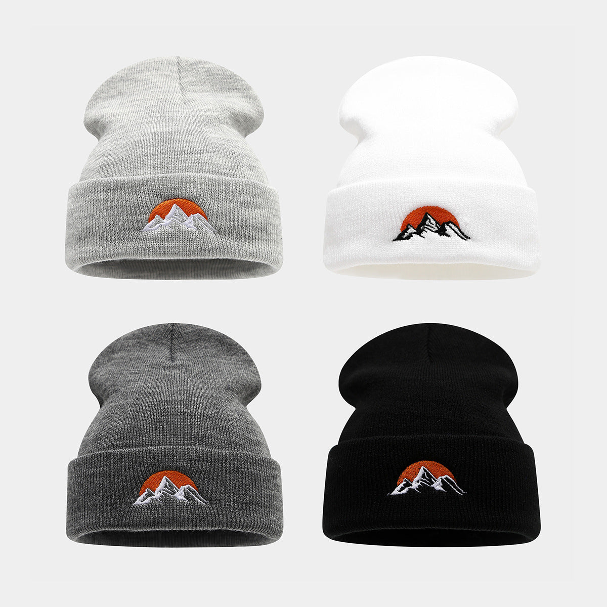 Embroidered Mountain Sun Beanie - Warm Knit Hat Additional Image 4