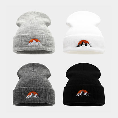 Embroidered Mountain Sun Beanie - Warm Knit Hat Additional Image 4