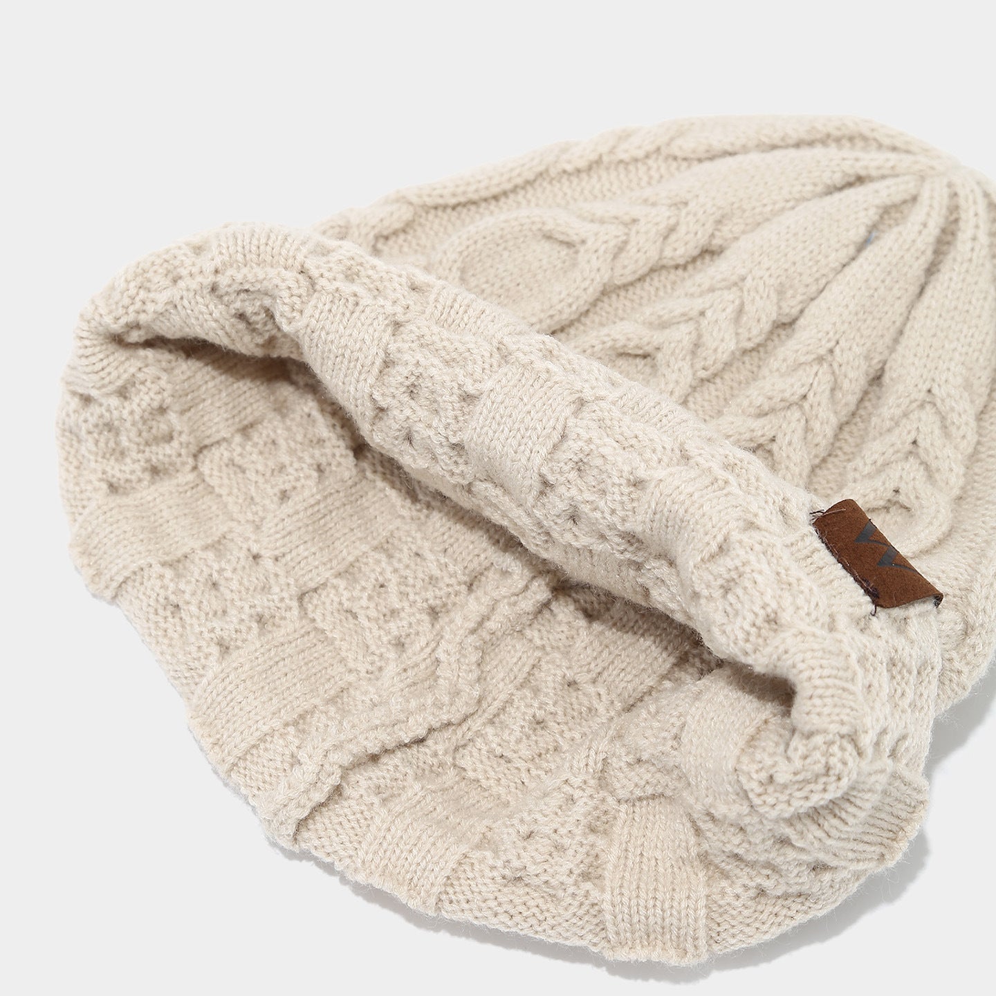 Retro Twist Knit Beanie with Leather Label Additional Image 4