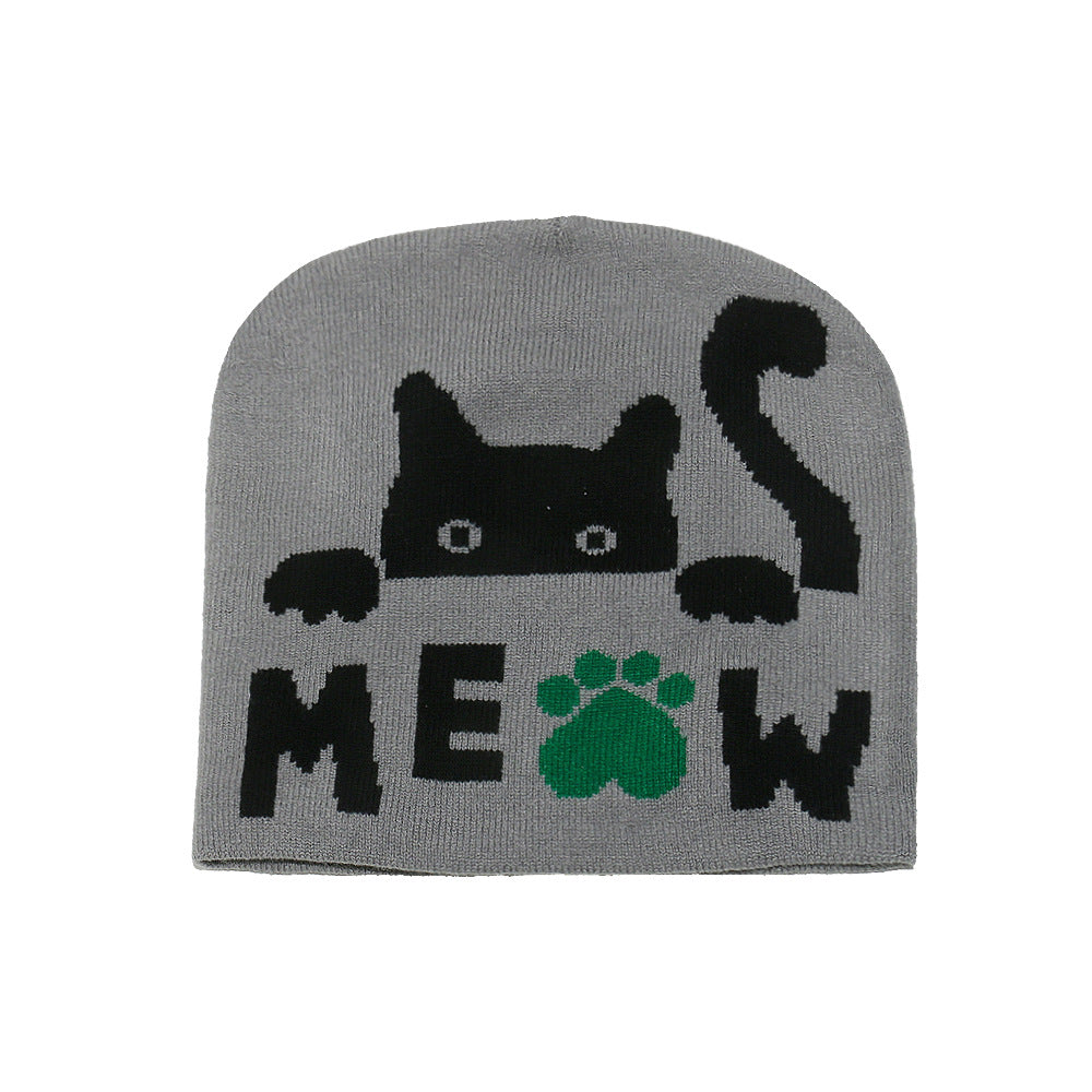 Cute Cat Jacquard Knit Beanie - Cozy Winter Hat Additional Image 4