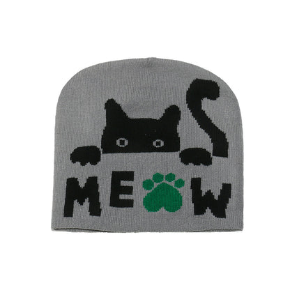 Cute Cat Jacquard Knit Beanie - Cozy Winter Hat Additional Image 4