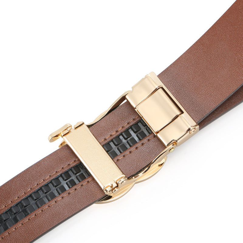 Genuine Leather Belt with Auto Buckle - Business Casual Additional Image 4