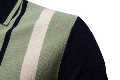 Men's Knitted Stripe Polo Shirt - Summer Casual Style Additional Image 4