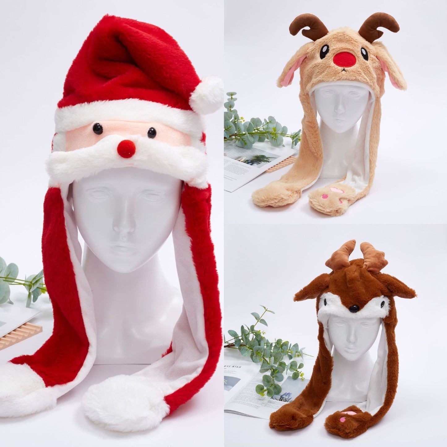 Festive Plush Christmas Hats - Reindeer, Santa & Elk Additional Image 4