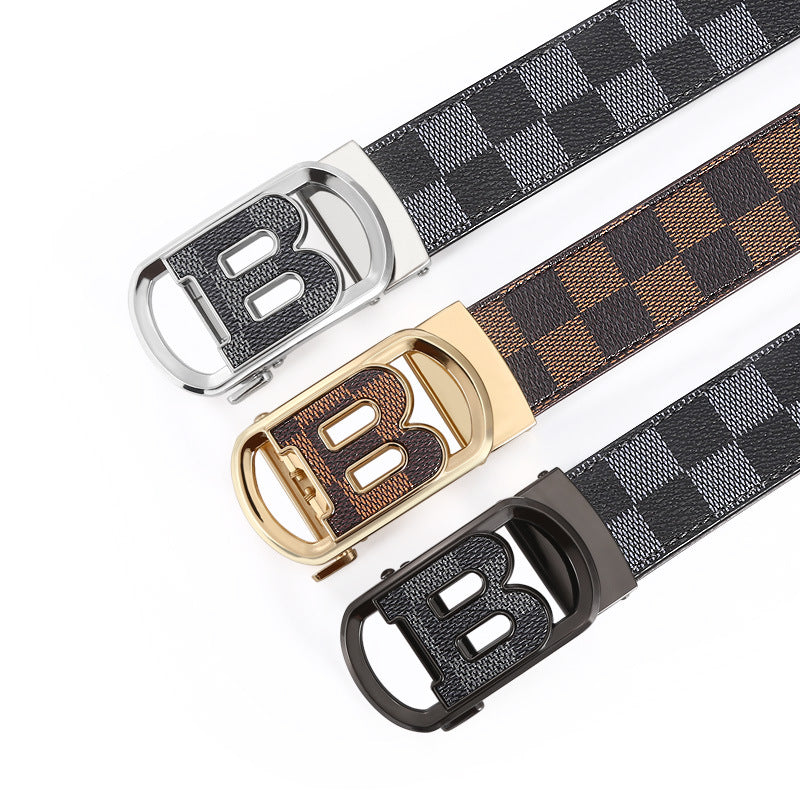Men's Automatic Buckle Plaid Belt - Business & Casual Additional Image 4