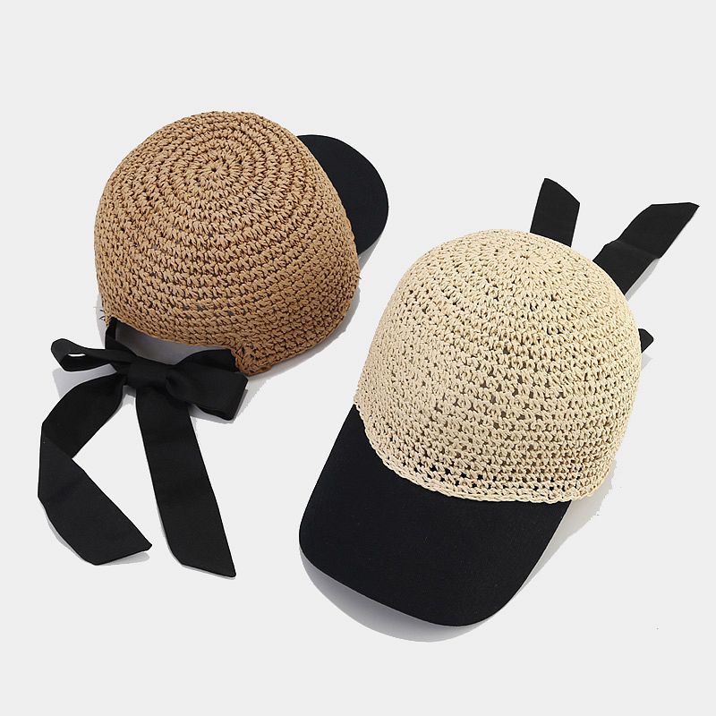 Elegant Crochet Straw Sun Hat with Contrast Bow Strap Additional Image 4