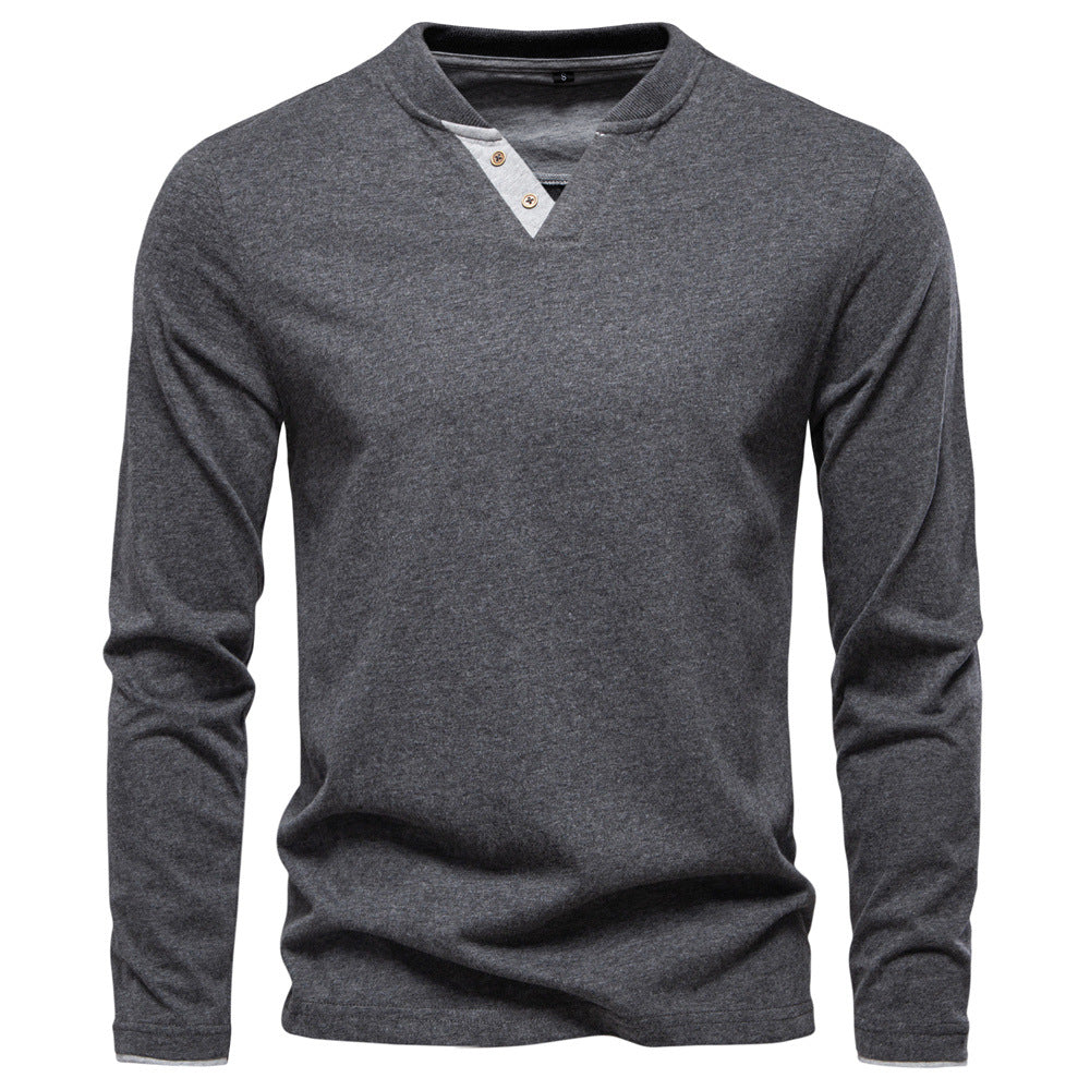 Men's Soft Cotton V-Neck Long Sleeve Tee Additional Image 4