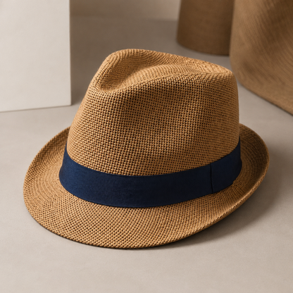 Vintage British Panama Straw Hat with Wide Brim — detail photo showing construction