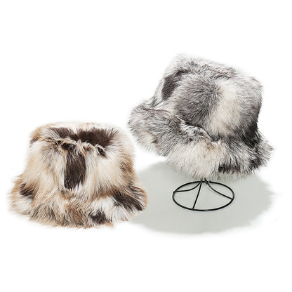 Gradient Faux Fox Fur Bucket Hat - Cozy Winter Warmth Additional Image 4