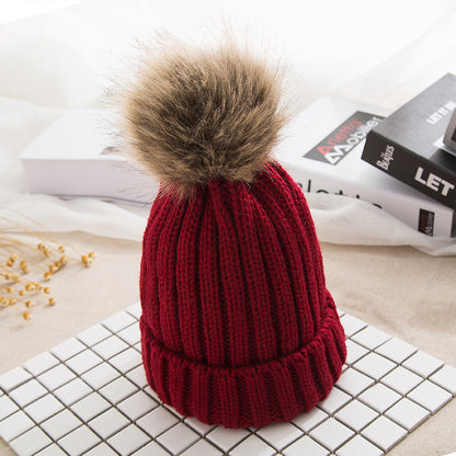 Cozy Knit Beanie with Faux Fur Pom - Korean Style Warm Hat Additional Image 4