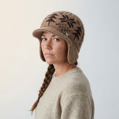 Women's Winter Knit Beanie Hat Korean Style Casual Ear Flap Warm Slouchy Hat Men's Loose Windproof Postpartum Cap — worn by a model showing the fit