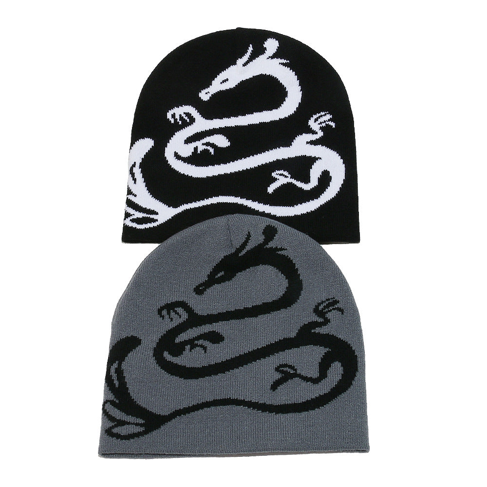 Men's Dragon Knit Beanie: Warm Wool Blend Winter Hat Additional Image 4
