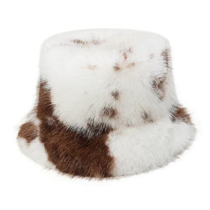 Cozy Cow Print Faux Fur Fisherman Hat Additional Image 4