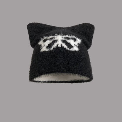 Cozy Star Cat Ear Beanie: Warm Wool Blend Hat for Autumn/Winter Additional Image 4