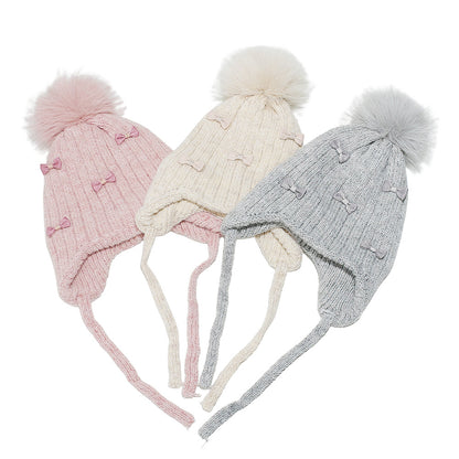 Girls' Bow Earflap Knit Hat - Cozy Winter Style Additional Image 4