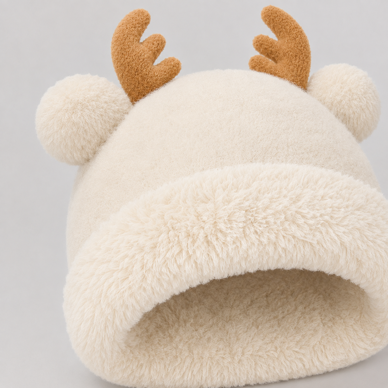 Reindeer Antler Plush Knit Beanie — close-up detail of a secondary structural feature