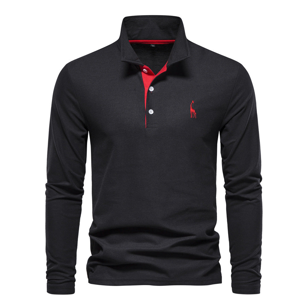 Men's Deer Embroidered Cotton Polo Shirt Additional Image 4