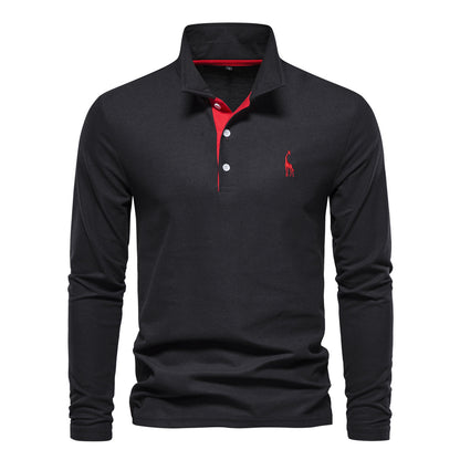 Men's Deer Embroidered Cotton Polo Shirt Additional Image 4