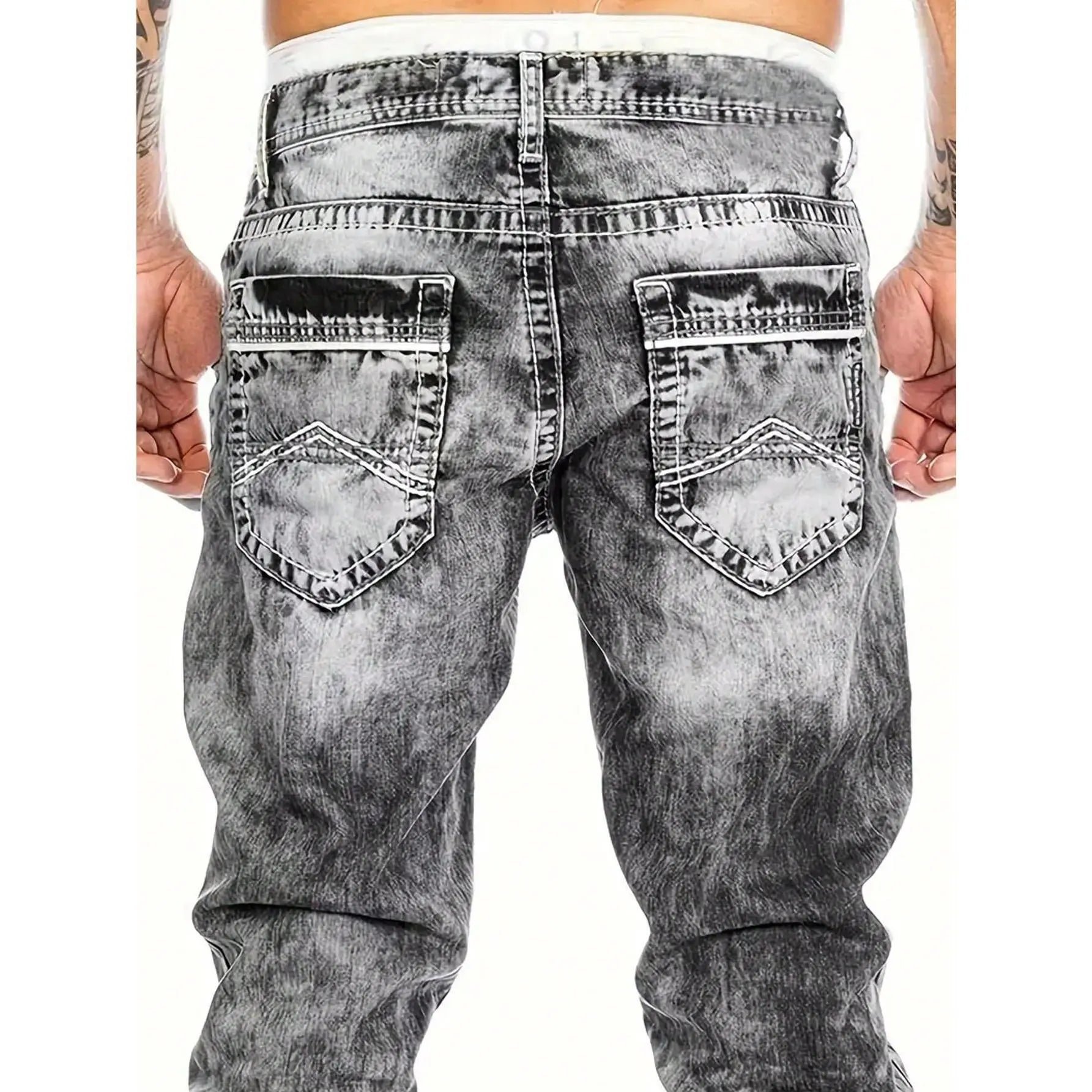 Vintage Wash Straight Leg Hip Hop Jeans Additional Image 4