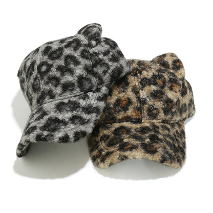 Cute Bear Ear Leopard Print Fuzzy Baseball Cap Additional Image 4