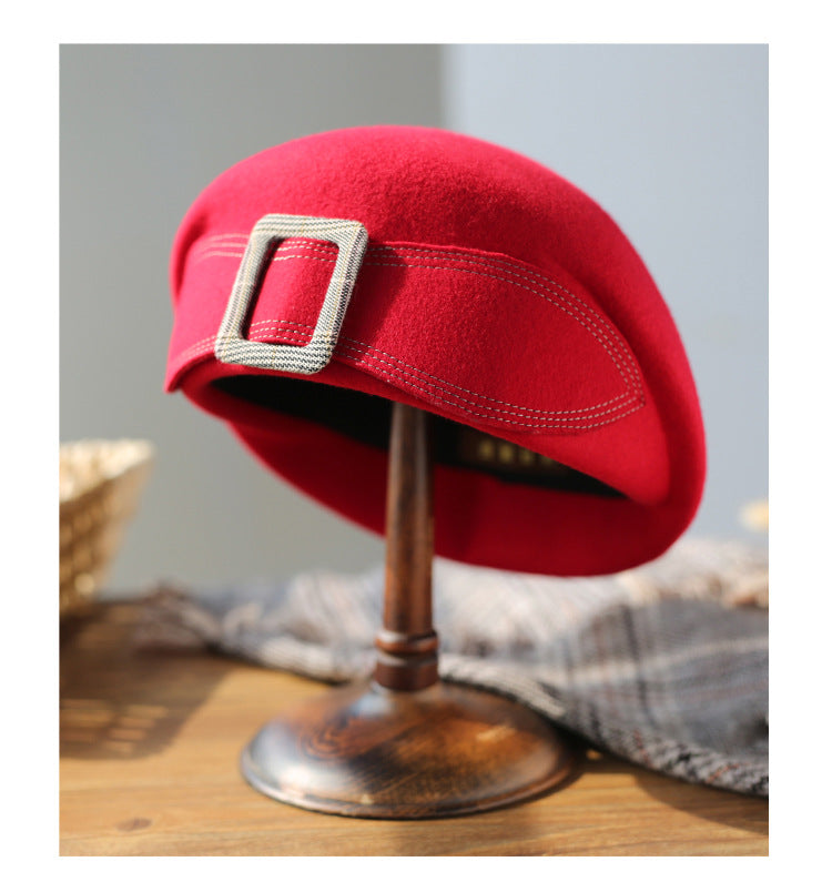 Stylish Wool Beret Hat with Bow - Vintage Chic Additional Image 4