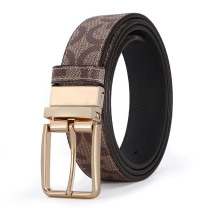 Genuine Leather Rotating Buckle Belt - Business Casual Additional Image 4