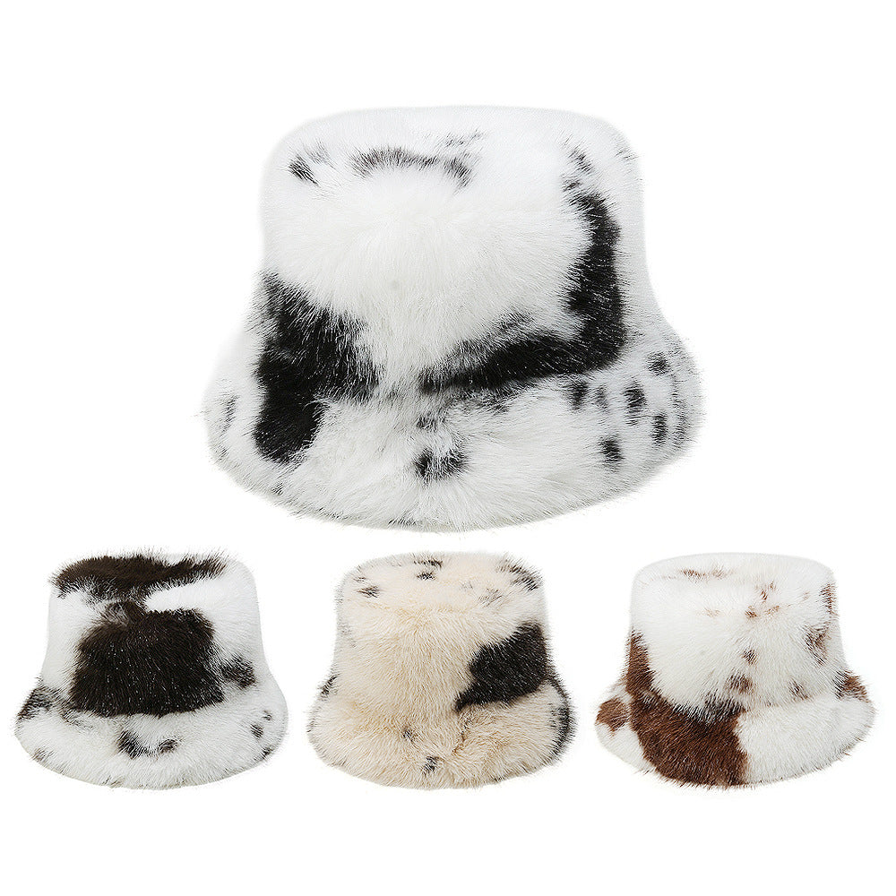 Cozy Cow Print Faux Fur Fisherman Hat Additional Image 5