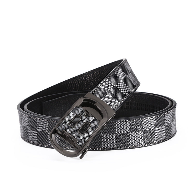 Men's Auto Buckle Belt: Luxury Plaid & Business Casual Additional Image 5